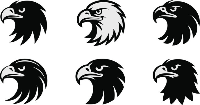 Eagle Head Logo Collection with Bold Mascot and Monochrome Bird Emblem Vector Illustration Set