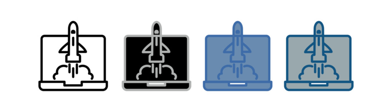 
launching icon set multiple style collection with rocket and laptop launch designs
