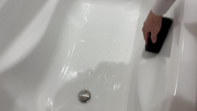 お風呂掃除をする手元