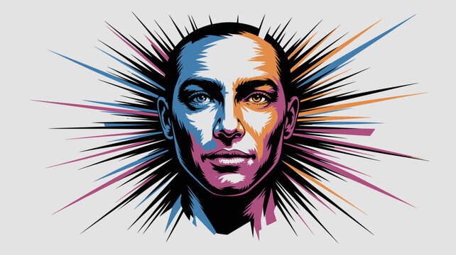 Vibrant illustration of a mans face with colorful explosive lines around head