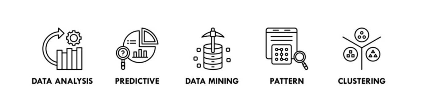 Machine Learning banner web icon illustration concept with icon of data analysis, predictive, data mining, pattern, and clustering