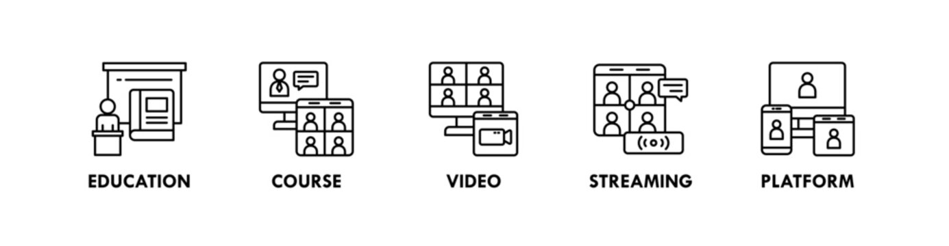 Webinar banner web icon illustration concept with icon of education, course, video, streaming, and platform