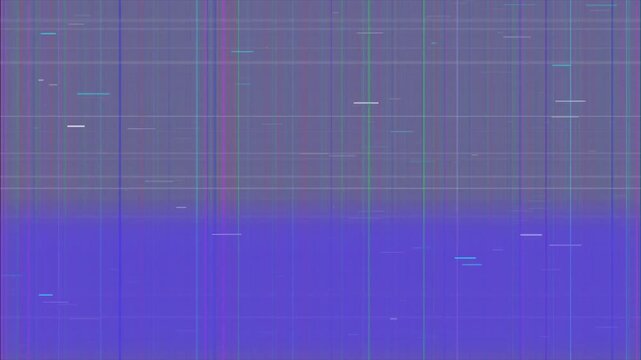 Television screen flickering with glitch distortion effect, digital interference static, vhs scanlines noise, signal loss animation, purple abstract background loop 4k video