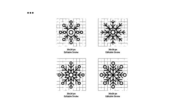 Minimal pixel perfect snowflake vector icons 36x36 grid editable stroke winter UI symbols