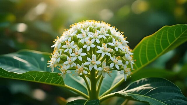 Blooming White Jatropha Flowers in Bright Sunlight
