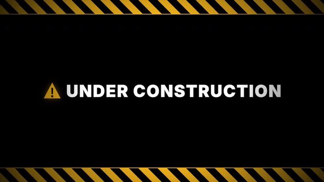 Under Construction Animation with Moving Hazard Stripes and Flashing Warning Icon, Website Maintenance, Page Under Development, Industrial Caution Tape, Site Update 4k video