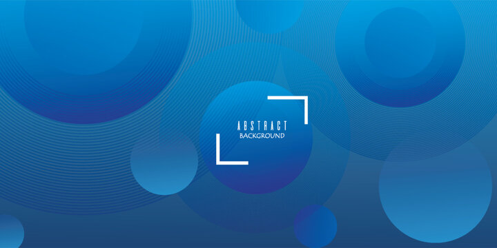 Abstract Blue Gradient Background with Floating Circles and Concentric Line Waves. Futuristic technology concept
