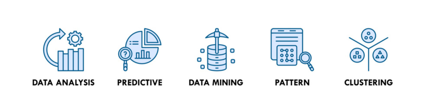 Machine Learning banner web icon illustration concept with icon of data analysis, predictive, data mining, pattern, and clustering