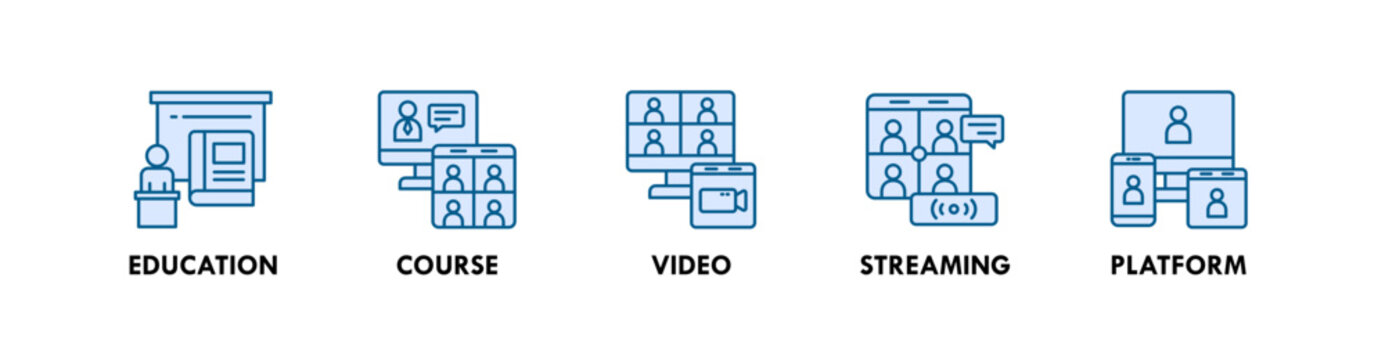 Webinar banner web icon illustration concept with icon of education, course, video, streaming, and platform