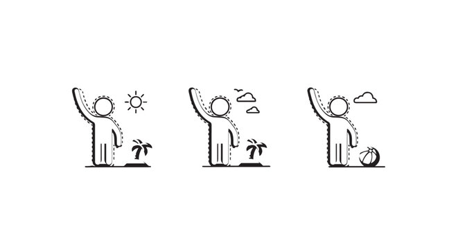 Simple illustrations of people reacting to different weather conditions.