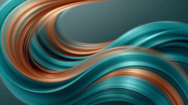 Abstract flowing lines of teal and copper creating a smooth, dynamic wave pattern on a dark background