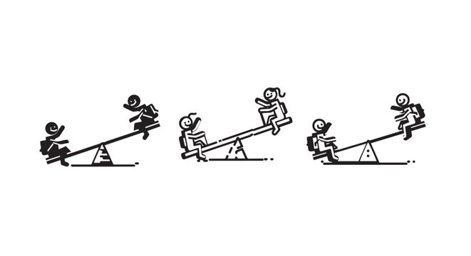 Illustrated children playing on a teeter totter sequence.