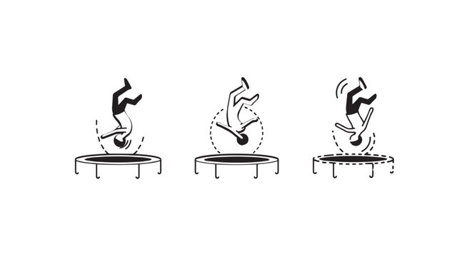 Sequential Illustrations of Trampoline Stunts and Movements.