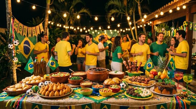 Festa brasileira tem&aacute;tica de futebol com decora&ccedil;&atilde;o verde e amarela