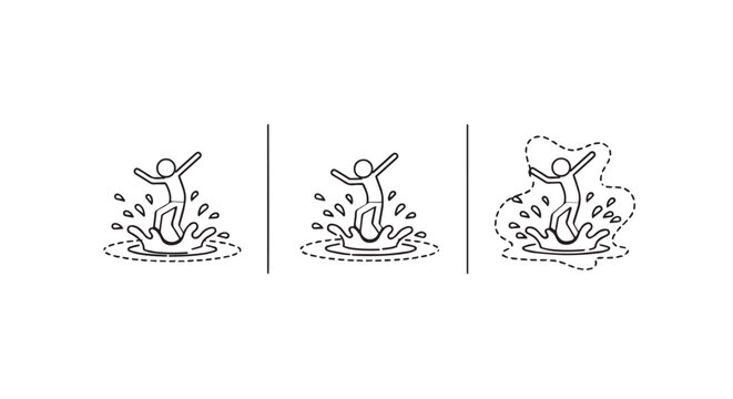 Illustrated sequence of person diving into water.