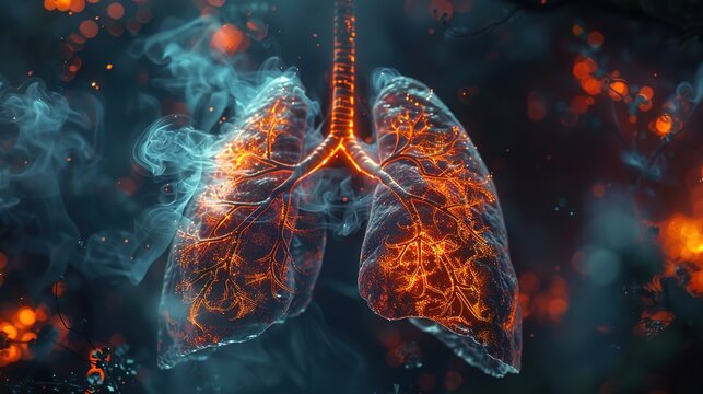 Anatomical Medical Illustration of Emphysema Pulmonary Disease Showing Damaged Lung Tissue, COPD Chronic Obstructive Pulmonary Disorder, Respiratory System Disorder
