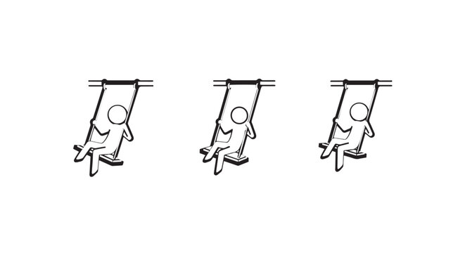 Illustrated sequence of child swinging on swing set.