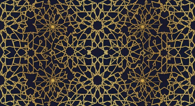 Intricate golden floral patterns on dark blue background, seamless design element, luxury texture