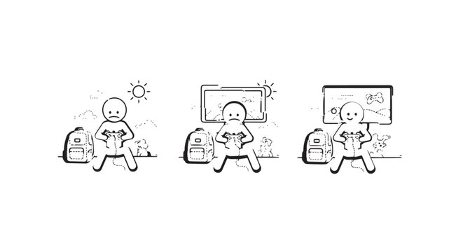 Illustrated progression of a dedicated gamer lifestyle stages.
