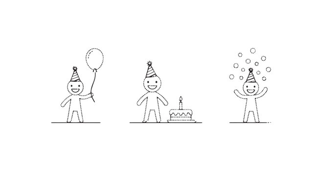 Whimsical party clowns celebrating with balloons and cake.