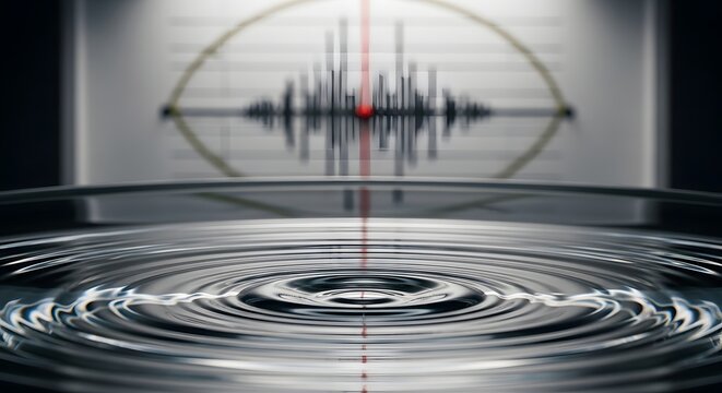 Close-up of Vinyl Record with Water Ripples and Analog Tuner in Background