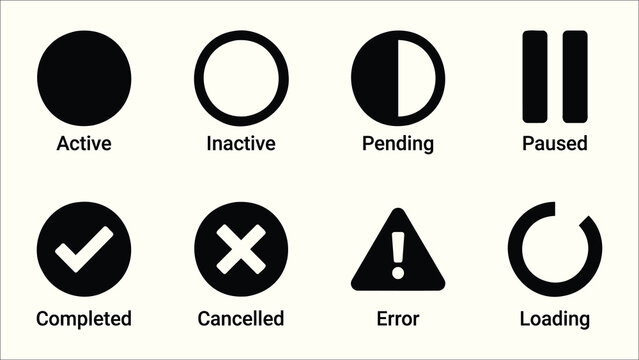 Minimalist black solid status indicator UI icon set collection vector