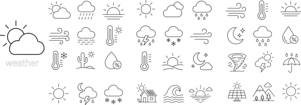Meteorology Climate and Weather Forecast Linear Vector Icon Set for Atmospheric Temperature, Seasonal Conditions, and Environmental Widget UI Elements Web icon