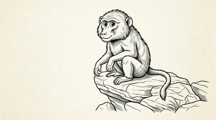 Sketch of a monkey sitting on a rock. © Yulia