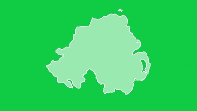 Northern Island map glow trace outline animation green background