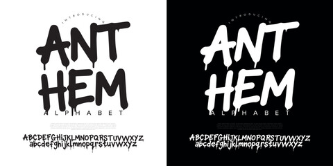 Anthem dripping street art graffiti splash font alphabet vector set for urban clothing design © happy
