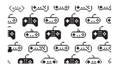 Background seamless pattern of pixel art game controller gamepad hardware tech design. © MDABDUR