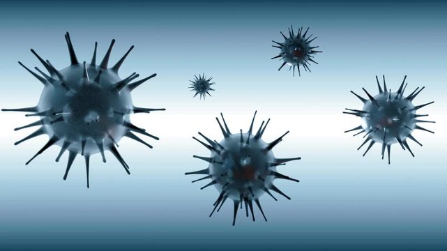 Viral microorganisms structure with spike proteins representing structural virology modeling and infectious disease pathogen transmission in 4K Ultra HD footage
