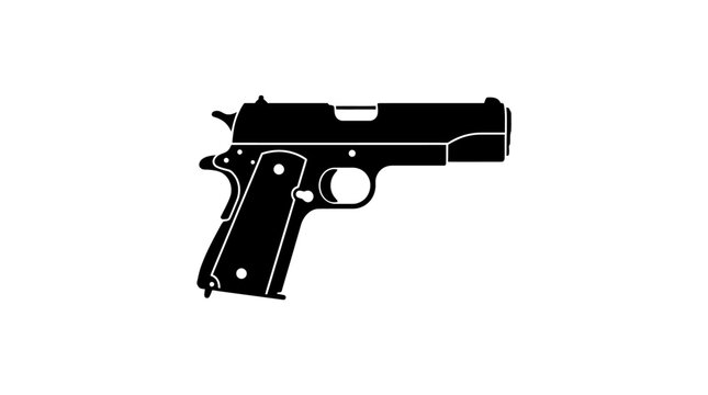Detailed black silhouette of a classic handgun weapon.