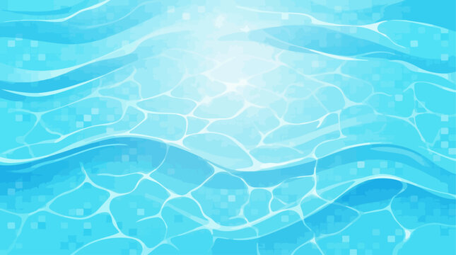 Isometric aqua swimming pool water ripples with sunlight reflections, clean blue abstract background for summer travel branding, wellness ads, and website headers