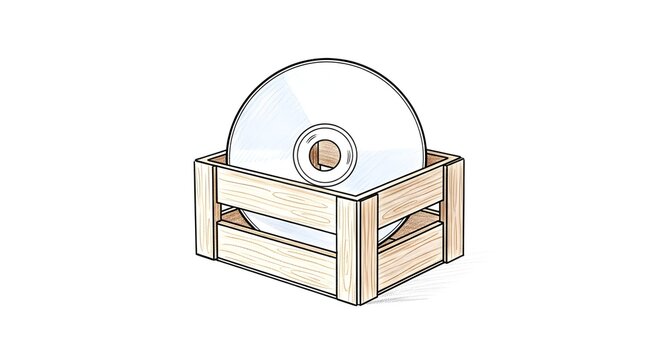 Compact Disc Stored in Simple Wooden Box Holder.