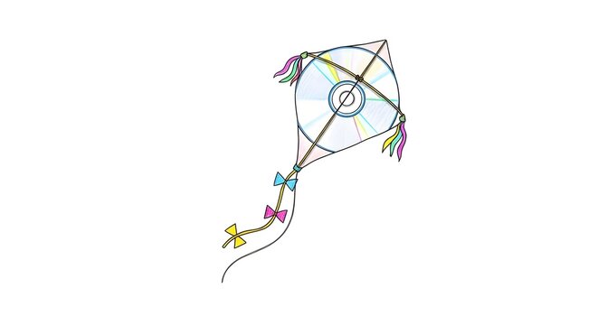 Colorful Handdrawn Kite with Compact Disc Design Illustration.