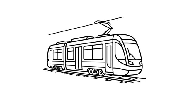 Modern electric tram train line art illustration sketch.