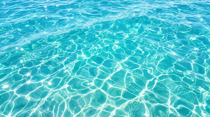 Fototapeta premium Isometric turquoise swimming pool water background with sunlit ripples for summer travel, wellness spa branding and website header design