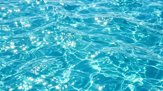 Turquoise swimming pool water ripples with sparkling sunlight reflections, clean summer abstract background texture for wellness, travel, resort branding and website headers