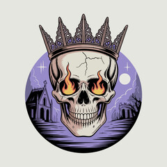 Skull wearing a crown with flames. © Raisa