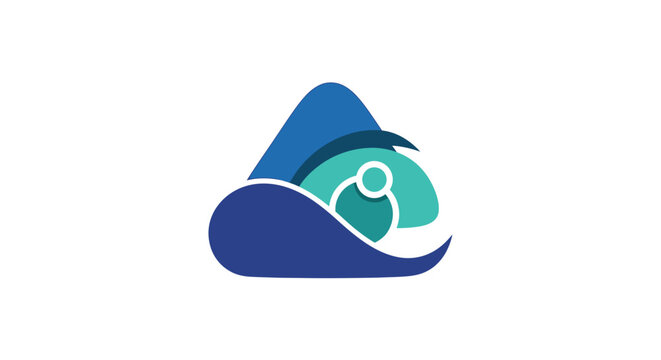 Abstract minimalist blue and teal cloud shaped icon with eye element.