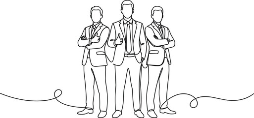 Obraz premium Continuous line drawing of a business team standing together.