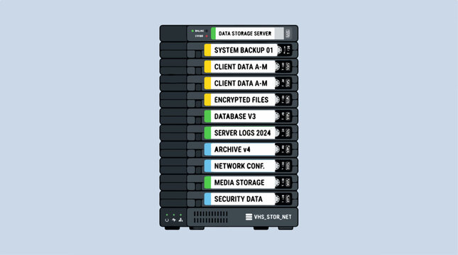 Data Storage Tape Library System with Multiple Cartridges.