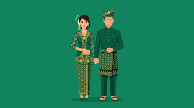 Malaysian Wedding Couple in Traditional Green Attire.