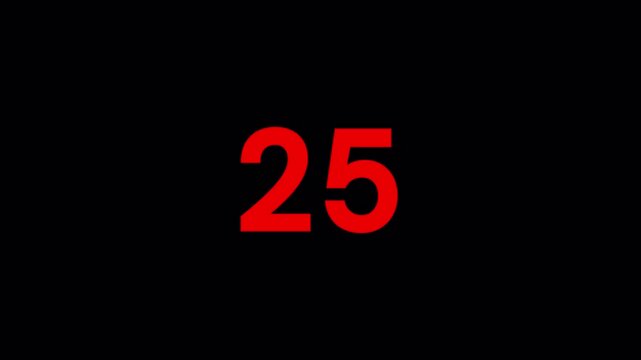 ed Text Digital Countdown Timer 30 to 0, Alpha Channel Transparent Background