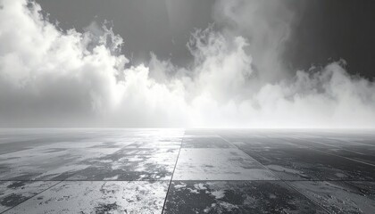 Fototapeta premium Empty space of Concrete floor grunge texture background with fog or mist and lighting effect.