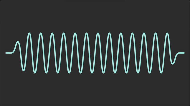 Neon cyan sinusoidal waveform signal isolated on dark background.