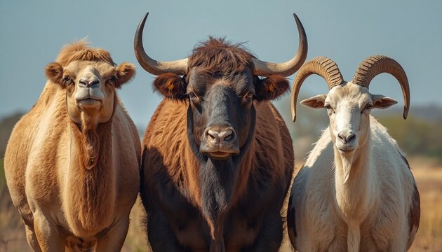 Cow camel and goat