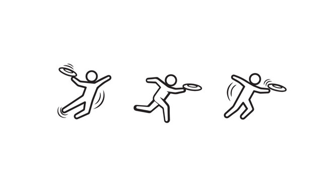 Stick figure characters playing frisbee in sequence action.