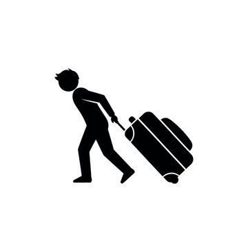 Silhouette of a person pulling a suitcase.